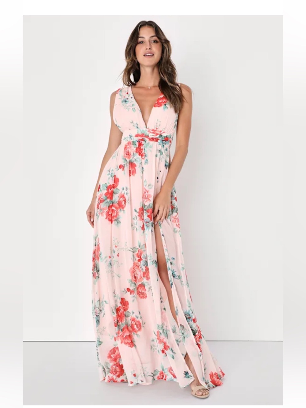 Lulus • Garden Meandering Blush Floral Print Maxi Dress • Size M